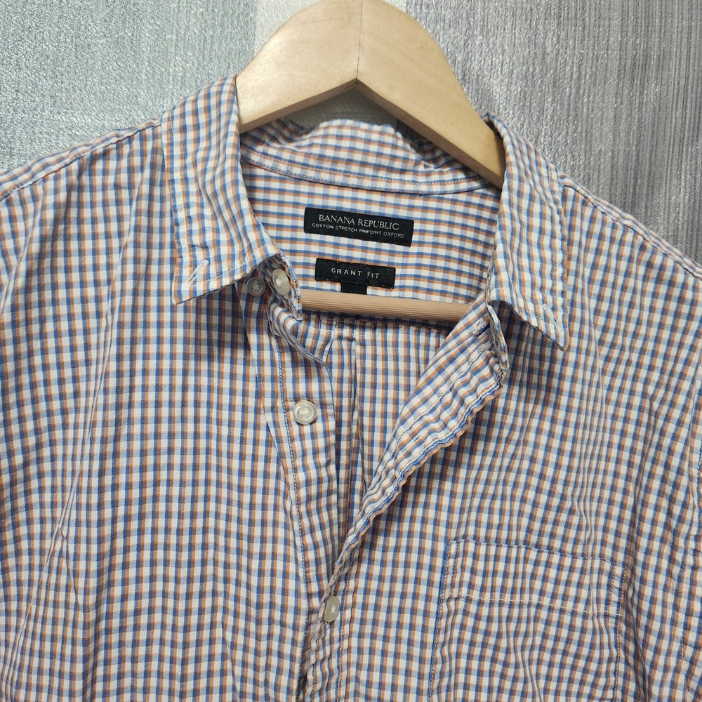 Banana Republic Mens Grant Fit Cotton Pinpoint Oxford Shirt Orange Blue Large